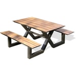 Vancouver - Table de jardin en aluminium anthracite et plateau hpl effet bois Paris Garden