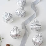 Julgranskulor i Satin med Glittrande Tyg, Krossade Diamanter, Skumkulor, Plastkulor, Champagne-Silver, Vit Julgransdekoration