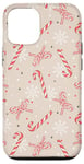 Coque pour iPhone 12/12 Pro Coquette de Noël en forme de canne à sucre d'orge beige neutre