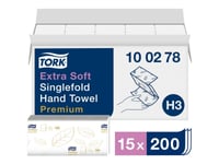 Handduksark Tork H3 Premium, Extra Mjukt, Kartong Med 15 X 200 Ark