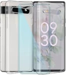 2 Pièces Coque+2 Pièces Verre Trempé Protection Écran Pour Google Pixel 6a 6.10 Pouce Transparent Housse Ultra Fin Silicone Tpu Bumper Etui Antichoc Cover Case