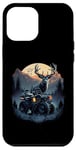 Coque pour iPhone 12 Pro Max Cerf avec VTT et coucher de soleil de montagne rétro années 70 aventure en plein air