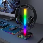 RGB Gaming Hörlursställ med USB-port, Touch-kontrollremsa, Ljus, Skrivbords-Gaming Headset Hållare, Hängare