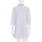 EIJFKNC Robe Chemise Blanche à Manches Lanterne Femme Robe Ample décontractée à Simple Boutonnage, Blanc, XL