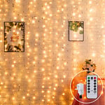 CORST 2M x 2M Curtain Lights Mains Powered, Christmas Window Curtain Lights Backdrop Hanging Fairy Lights Plug in Linkable,204 LED,Remote,Waterproof for Room Gazebo(Warm White)