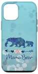 iPhone 14 Pro Teal Blue Purple Floral Mama Bear and Two Cubs Light Blue Case