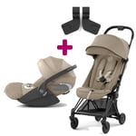 Cybex Pack Poussette Duo Coya Châssis Matt Black et Siège Cozy Beige + adaptateurs coque Cloud T i-size