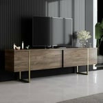 Dmora - Meuble TV Centaurus, Buffet de Salon, Armoire Basse pour TV, Base Murale de Rangement, 180x30h50 cm, Noyer et Or