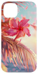 iPhone 14 Plus Palm Tree Hibiscus Sunset on the Beach Light Blue Case