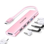 LENTION Hub USB C Multiport Adaptateur avec Charge PD 100W, 4K HDMI, 4 Ports de Données USB-A, Hub Type C pour MacBook Pro 2024-2016, Nouveau Mac Air, iPhone 15/16 Plus Pro Max, etc (CH17 Rose)