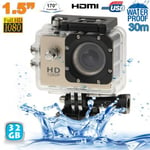 Camera Embarquée Sport LCD Caisson Étanche Waterproof 12 Mp FullHD 1080P Or 32Go YONIS