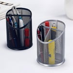 Metal Mesh Pen Holder Stationery Organizer Round Cosmetic Makeup B Silver