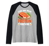 Lean and Mean Protein Machine Weight Lifting Raglan Baseball Tee