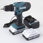 Perceuse-visseuse à percussion Makita 18V + 2 batteries lithium 1.5 Ah + chargeur + Mallette DF488D002