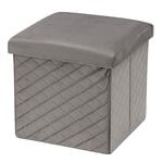 Baroni Home Pouf Cube en Velours pour Salon avec Couvercle Ouvrable, Repose-Pieds Cubique pour Chambre, Tabouret de Rangement Pliant Rembourré, 38x38x38 cm, Gris