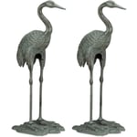 Relaxdays - Décoration de jardin grue cendrée, lot de 2, oiseau métal, statue fonte, extérieur & intérieur, étang, 75x35x22 cm, vert