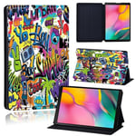 (Tab A 10.5 T590 T595graffiti016)Samsung Galaxy Tab A8 10.5/A7 Lite 8.7/A7 10.4/A A6 10.1/A 8.0/10.1/10.5 tuuman graffititaidekuvioinen nahkainen tablettijalusta ja -jalusta tietokonekotelot