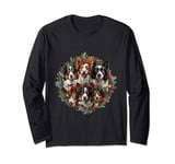 Cute Border Collie Dogs Christmas Wreath Holiday Puppy Dog Long Sleeve T-Shirt