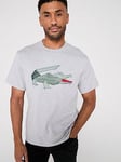 Lacoste Classic Fit Embroidered Croc Cotton Jersey T-Shirt - Grey, Grey, Size Xl, Men