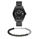 Armani Exchange Men's Black Stainless Steel Watch and Silver-Tone Bracelet, Set