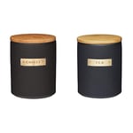 masterclass KitchenCraft Airtight Stoneware and Brass-Effect Coffee Storage Canister, 1 Litre & MasterClass Airtight Stoneware and Brass-Effect Tea Storage Canister, 1 Litre
