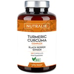 Turmeric & Black Pepper Capsules 1420mg - High Strenght Complex - Organic Turmeric Curcumin Ginger - Turmeric Supplement - Turmeric Powder in Capsules - 120 Vegan Organic Capsules - Nutralie