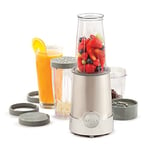 BELLA Personal Size Rocket Blender, Optimal for Smoothies, Shakes and Healthy Drinks, Easy Grinding, Chopping and Food Prep, 285 Watt Power Base, 12 Piece Blending Set, Stainless Steel