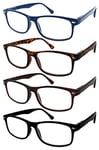 TBOC Lunettes de Lecture - [Pack 4 Unités] Dioptrie +3.00 Monture Bleu Marron Noir et Marron Écaille Femme Homme Unisexe Loupes de Vue de Repos Près Ordinateur Branches Charnières à Ressort