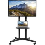 VIVO Mobile TV Cart for 32 to 83 inch Screens up to 50kg, LCD LED OLED 4K Smart Flat and Curved Panels, Rolling Stand with Laptop DVD Shelf, Locking Wheels, Max VESA 600x400, Black, STAND-TV03E