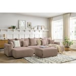 Canapé panoramique convertible BOBOCHIC - Canapé panoramique convertible coffre ENVY tissu chiné avec pouf Rose - Rose