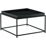 Table basse carrée pour salon avec plateau amovible en métal 59 x 59 cm noir mat