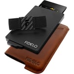 Fidelo Minimalist Portefeuille pour homme | Protection RFID Étui pour cartes extra léger et plat | Portefeuille fin en cuir | Portefeuille avec fonction pop-up | Porte-cartes haut de gamme en métal et