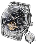 OLEVS Montres automatiques pour homme - Or noir - Montre mécanique avec calendrier tourbillon - Étanche - Lumineuse - Bicolore, argent/noir, Bracelet