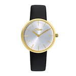 s.Oliver Montre analogique à quartz pour femme avec bracelet en cuir, doré, étanche 5 bar, livrée dans un coffret cadeau, 2033558