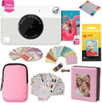 KODAK Printomatic Full-Color Instant Print Camera Gift Bundle + Soft Case + Zink 2x3" Sticky Back Photo Paper 20pk + Album + Sticker Sets + Sticker Frames + Hanging Frames + Markers, Fun Gift - Grey