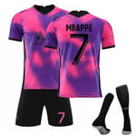 Fotbollssats för barn Fotbollströja T-shirtsats för träning 21/22 20 21 Barcelona Third Messi 10 20 21 Pink Mbappe 7 Kids 24 (130-140CM)