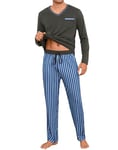 Demegimi Ensemble Pyjamas Hiver Rayé Ensemble de Pyjama pour Homme Vêtements de Nuit Deux Pièces Manches Longues Col en V et Pantalon avec Poches