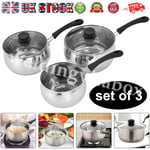 3Set Non Stick Saucepan Cookware Set Kitchen Cooking Pot Pan with Glass Lids