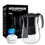 AQUAPHOR Onyx Black Water Filter Jug - Counter Top Design with 4.2L Capacity, 1 X MAXFOR+ Filter Included Reduces Limescale Chlorine & Microplastics Perfect for Families