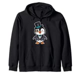 Cute Penguin With Top Hat And Monocle Zip Hoodie