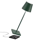 Zafferano [Amazon Exclusive] Poldina Pro Lampe de Table LED Sans Fil Rechargeable, Touch-Dimmer, IP65 Intérieur/Extérieur, Aluminium H38cm avec Chargeur Multiple USB (EU/UK/US), Vert foncé LD0340M3x1