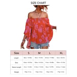 (Rose Red S)Women Off Shoulder Tops Summer High Low Hem Loose Bell Sleeve GFL