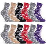 Libella 12 paires de d'hiver chaussettes pour femmes épaisses et thermiques Noël Chaussettes avec éponge intérieure Style vintage Chaussettes en coton chaudes en laine Colorées 92214 35 38