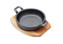 Casserole miniature en fonte Artesà avec planche de service en bois, poêle peu profonde allant au four, pour gratin, tapas, curry et viande, compatible avec une plaque à induction, ronde, noire