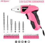 Hi-Spec 27 Pc Pink 3.6V Cordless Electric Screwdriver Set for Woman. USB Battery