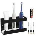 Range Brosse a Dent, Porte Brosse à Dents Mural, Porte Brosse a Dent Electrique, Support Brosse a Dent pour Brosse à Dents Électrique Aucun Perçage Requis pour Salle de Bains (Noir 3 Trous)