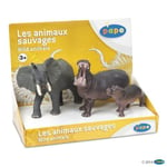 Papo - 80001 - Figurine - Animaux - Animaux Sauvages 2 - Boîte Présentoir - Eléphant Barrissant / Hippopotame / Bébé Hippopotame