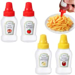 4 st miniketchupdispenser, 25 ml ketchup/honung/sojasås/salladsdressing, små klämbara såsflaskor med skruvlock