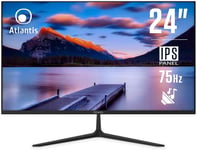 Moniteur 24 pouces, écran 24"" IPS 75Hz, Full HD 1920x1080, VGA HDMI DP, MULTIMEDIAL, FreeSync, sortie audio/casque, inclinaison, réponse 5ms, contraste 1000:1, angle 178/178, câble HDMI 1.5m