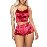 Moent Sexy Lingerie Suit,Women Sexy Velvet Camisole Bow Shorts Set Plus Size Bra Underwear,Valentine's Day Intimates(Wine,L)